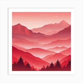 Misty mountains background in red tone 31 Art Print