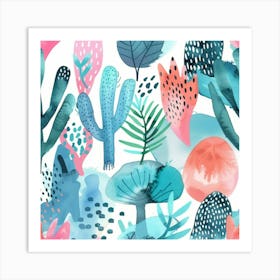 Watercolor Cactus Pattern Art Print