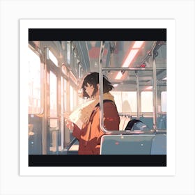 Anime Girl On A Train Art Print