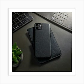 Firefly Sleek Black Leather Phone Case On Minimal Workspace 62900 Art Print