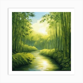 A Stream In A Bamboo Forest At Sun Rise Square Composition 387 Art Print