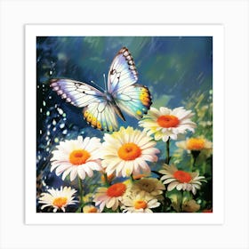 Butterfly On Daisies 2 Art Print