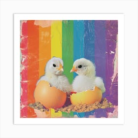Rainbow Chicks Hatching Out Of Eggs Collage Art Print