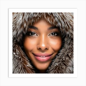 Firefly Macro Portrait Of Freckled Woman In Snowy Fur Jacket 17435 Art Print