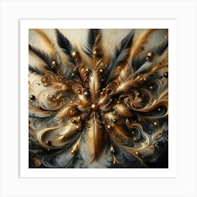 Gold And Black Feathers Art Print