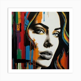 Girl With Colorful Hair Art Print