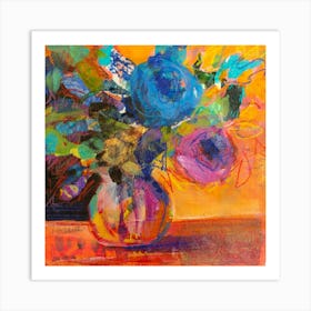 Abstract Collage Flower Arrangement  Square Art Print
