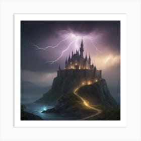 Castle With Lightning Art Print