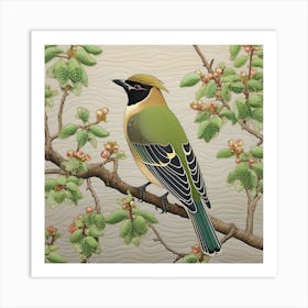 Ohara Koson Inspired Bird Painting Cedar Waxwing 2 Square Art Print