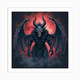 Fierce Demon With A Watercolor Dark Background, Mystical Hues 1 Art Print