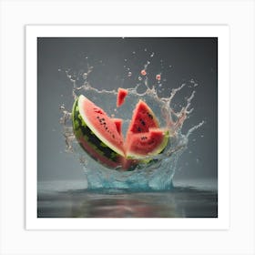 Watermelon with water splash Art Print