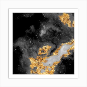 100 Nebulas in Space with Stars Abstract in Black and Gold n.099 Art Print