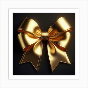 Gold Bow On Black Background 2 Art Print