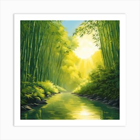 A Stream In A Bamboo Forest At Sun Rise Square Composition 178 Art Print