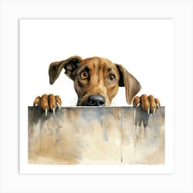 Dog Peeking Over The Wall 30 Art Print