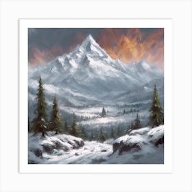 Snowy Mountain Landscape Art Print