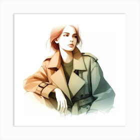 Girl In Trench Coat Art Print