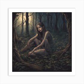 Girl In The Woods Art Print