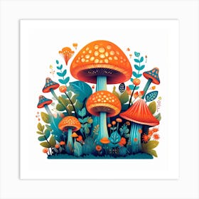 Mushrooms In The Forest Art Print