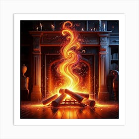 Fire In The Fireplace 1 Art Print