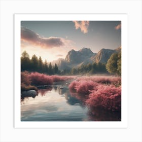 Sunrise Over A River Art Print