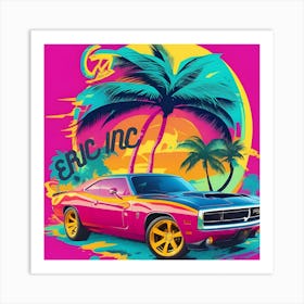 Tropic ocean with a car Art Print