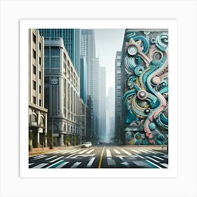 An Urban Street With Graffiti Style Painting With Textured Surfaces Art Print