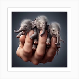 Elephants In The Hand Art Print