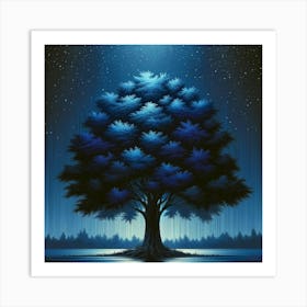 Blue Tree At Night Art Print