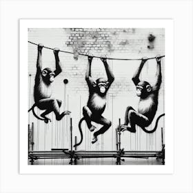 Monkeys Hanging On Wires Art Print