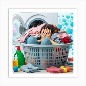 Woman In A Laundry Basket 1 Art Print
