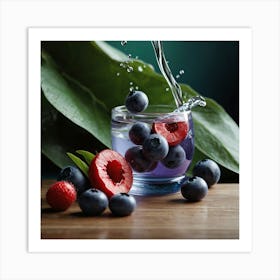 Water Splashing Berries Art Print