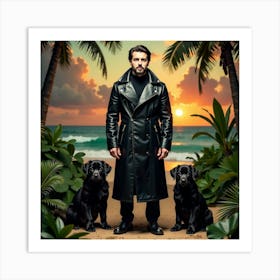 Man And His Dogs On The Beach 1 Art Print