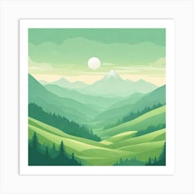 Misty mountains background in green tone 150 Art Print