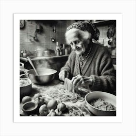 Granny Making Pasta Art Print