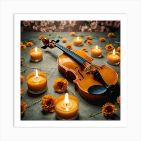 Violin With Candles Art Print