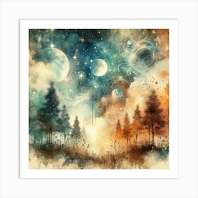 Moon And Stars In The Sky Art Print