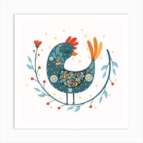 Rooster Scandinavian Folk Art Print Art Print