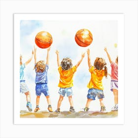 Children Playing Basketball Art Print