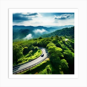 Treetop Car Scenic Tour Tourism Country Rural Green Zigzag Drive Road Background Topview (5) Art Print