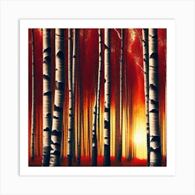 Birch Trees At Sunset 2 Art Print