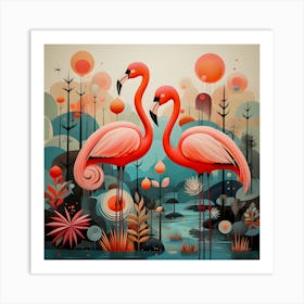 Abstract Tropical Flamingos: Bold and Whimsical Modern Wall Art Poster