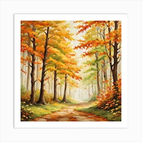 Forest In Autumn In Minimalist Style Square Composition 340 Art Print