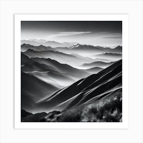 Black And White Mountain Landscape 27 Art Print