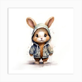 Watercolour Cartoon Rabbit In A Hoodie 2 Art Print