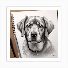 Golden Retriever Drawing Art Print