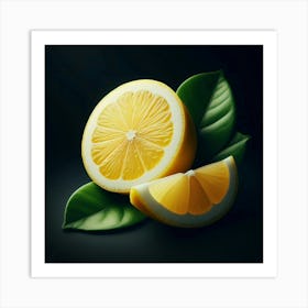 Lemon Slice On Black Background Art Print