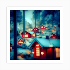 Swedish Village At Night Art Print