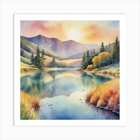 Sunset In The Mountains Painting Art Print