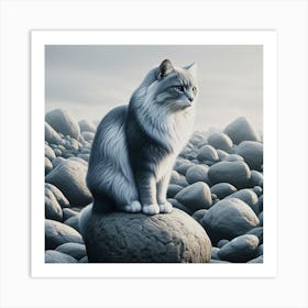 Cat On Rocks Art Print